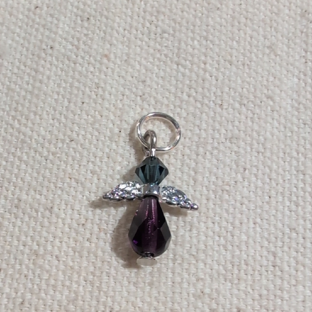 Handmade Silver Grey & Purple Swarovski & Czech Glass Angel Pendant